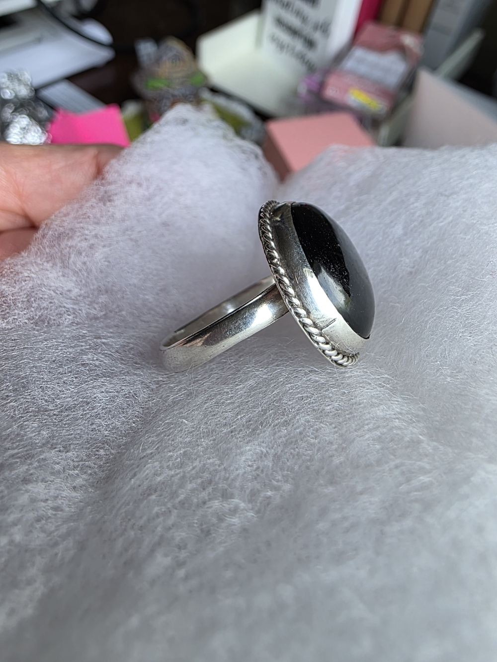 Sterling Silver Black Onyx Oval Men's Ring Size 11.5 - Picture 5 of 16